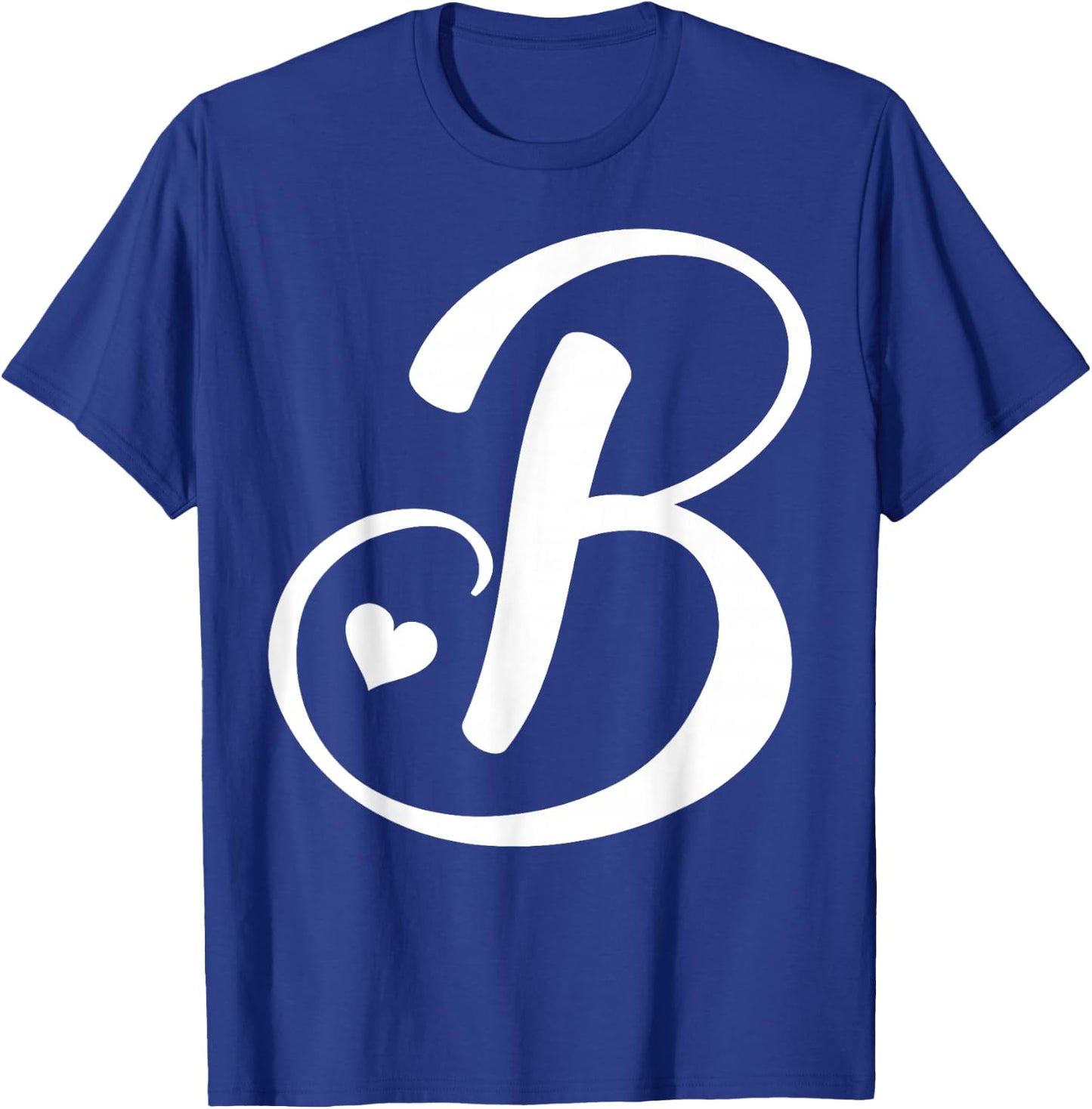 White Letter B Monogram Initial Minimalist Heart Graphic T-Shirt - T-Shirt | Royal