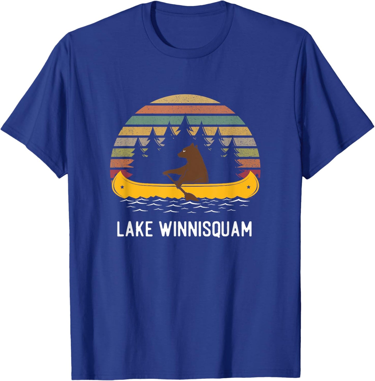 Lake Winnisquam Vintage retro sunset Bear Canoe outdoor T-Shirt - T-Shirt | Royal