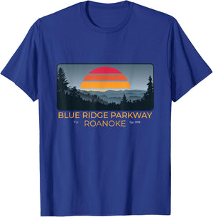 Retro 1970s Sunset Blue Ridge Parkway Roanoke Virginia T-Shirt - T-Shirt | Royal