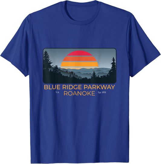 Retro 1970s Sunset Blue Ridge Parkway Roanoke Virginia T-Shirt - T-Shirt | Royal