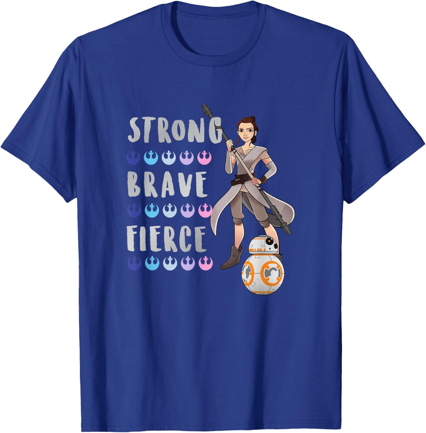 Star Wars Classic Strong Brave Fierce Rey & BB-8 Poster T-Shirt - T-Shirt | Royal
