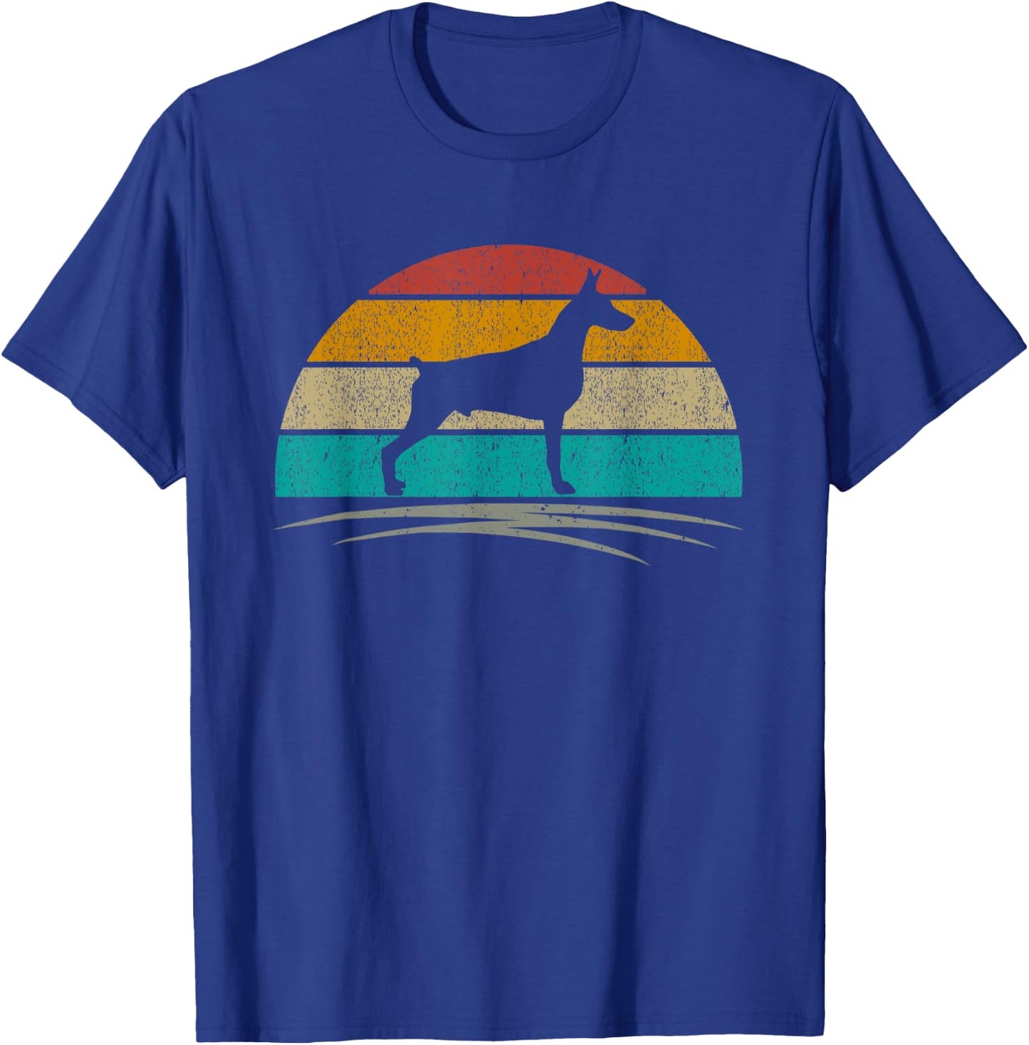 Doberman Retro Sunset Distressed Mom Dad Dog Lover T-Shirt - T-Shirt | Royal