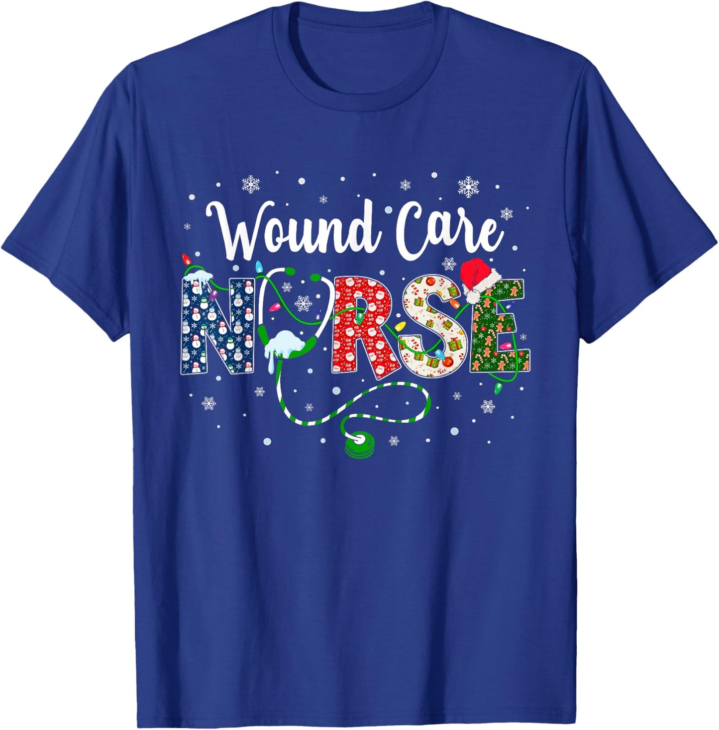 Wound Care Nurse Xmas Santa Hat Nurse Christmas Pattern T-Shirt - T-Shirt | Royal