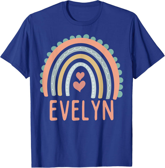 Hello My Name Is EVELYN Rainbow Name Custome Pre-K School T-Shirt - T-Shirt | Royal