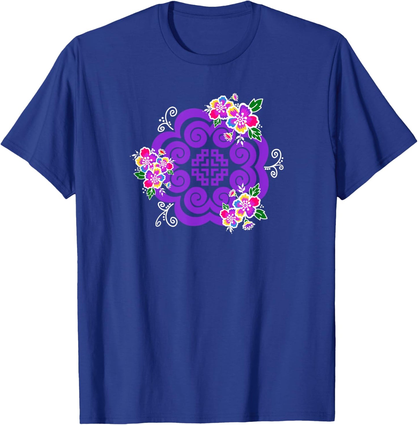 Hmong Purple elephant footprint with flowers T-Shirt - T-Shirt | Royal