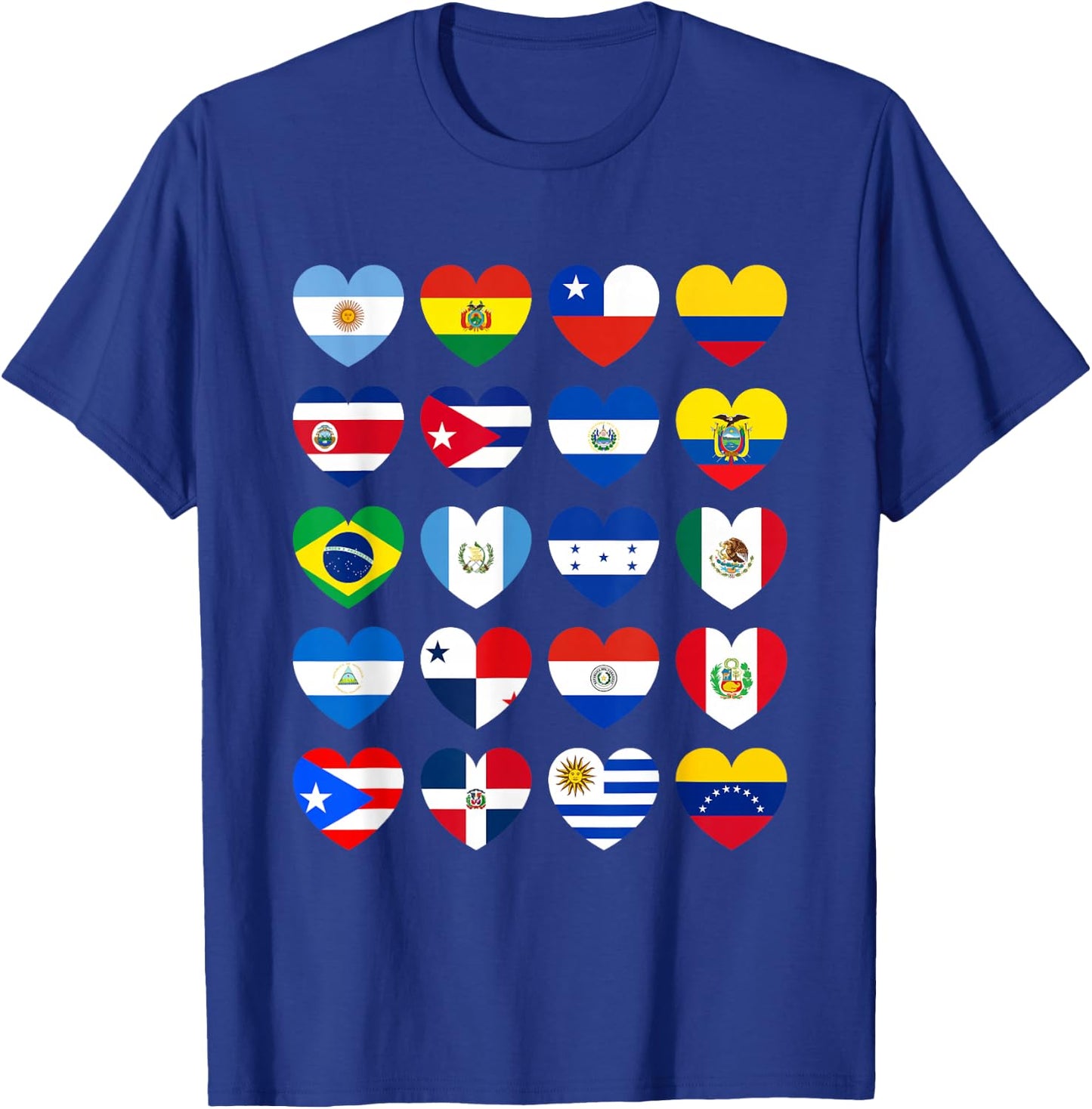 National Hispanic Heritage Month All Countries Flags Hearts T-Shirt - T-Shirt | Royal