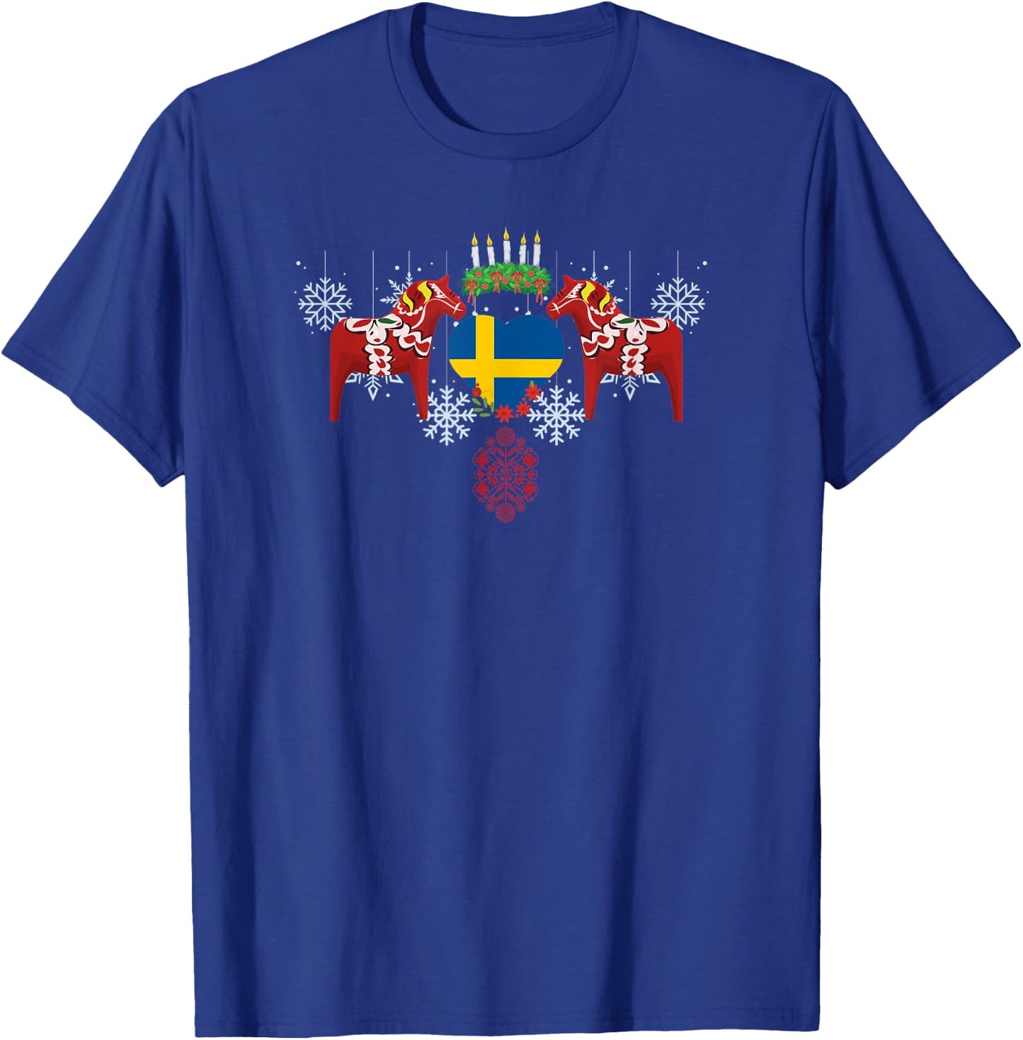 Sweden flag heart Swedish dala horses Christmas Santa Lucia T-Shirt - T-Shirt | Royal
