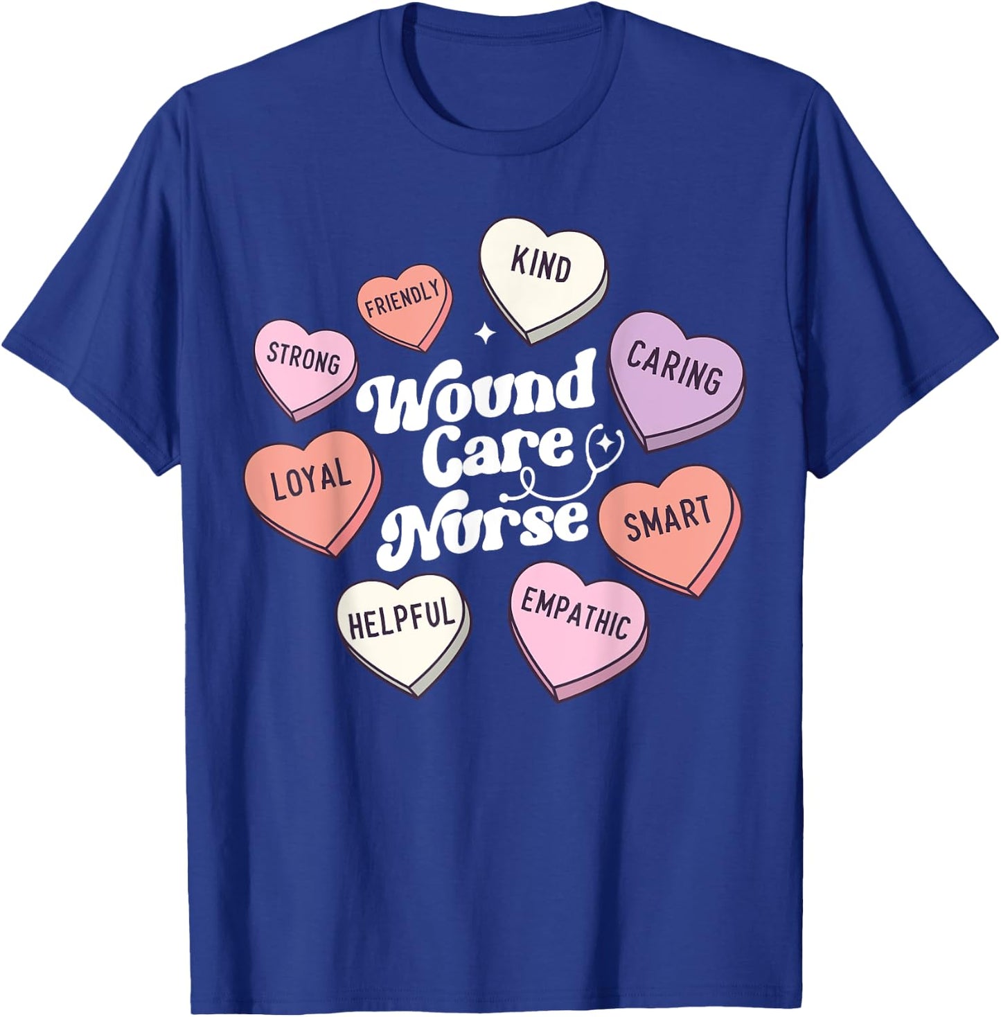 Wound Care Nurse Groovy Medical Valentines Day Retro Hearts T-Shirt - T-Shirt | Royal