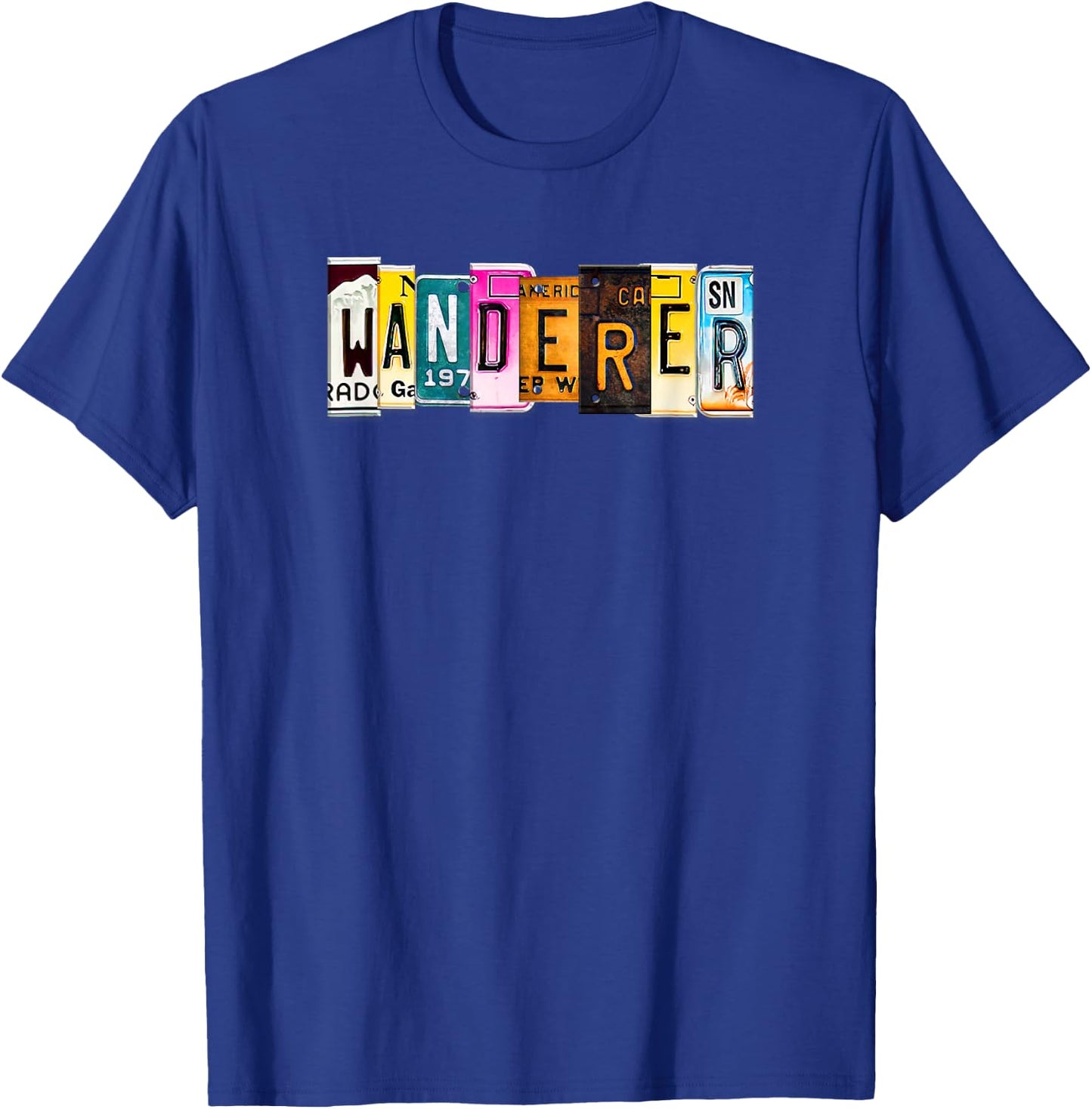 License Plate Wanderer Hiker Camping Crew RV Traveler T-Shirt - T-Shirt | Royal