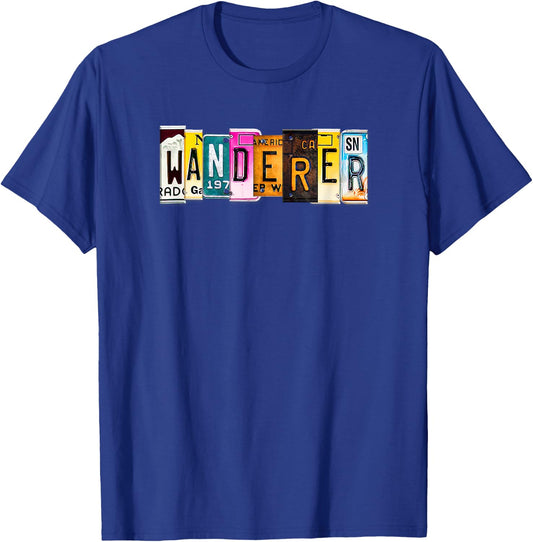 License Plate Wanderer Hiker Camping Crew RV Traveler T-Shirt - T-Shirt | Royal