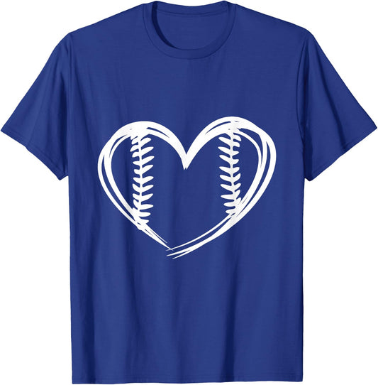Women Teens Girls Cute Outlined Baseball Softball Heart Love T-Shirt - T-Shirt | Royal
