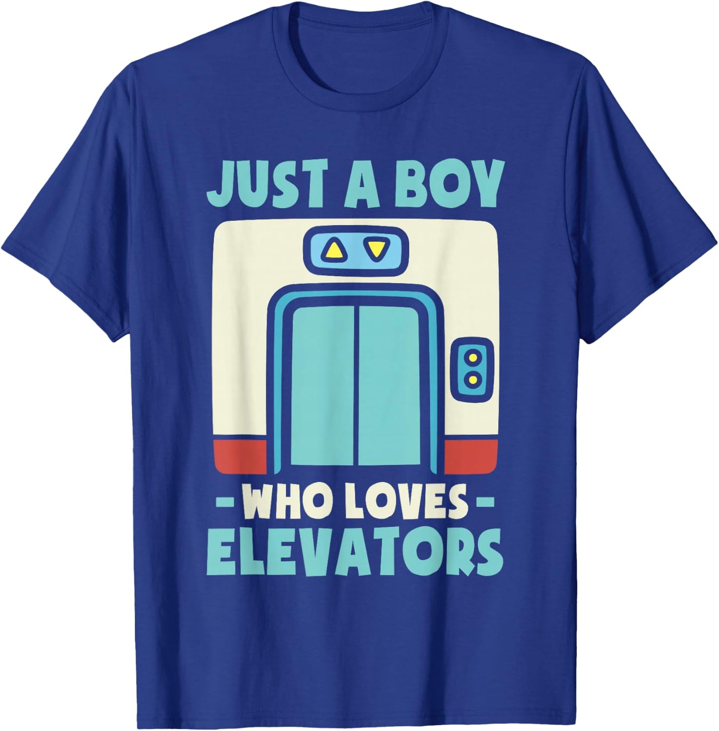 Just a Boy Who Loves Elevators -Kids Elevator Graphic Kids - Black, Small T-Shirt - T-Shirt | Royal