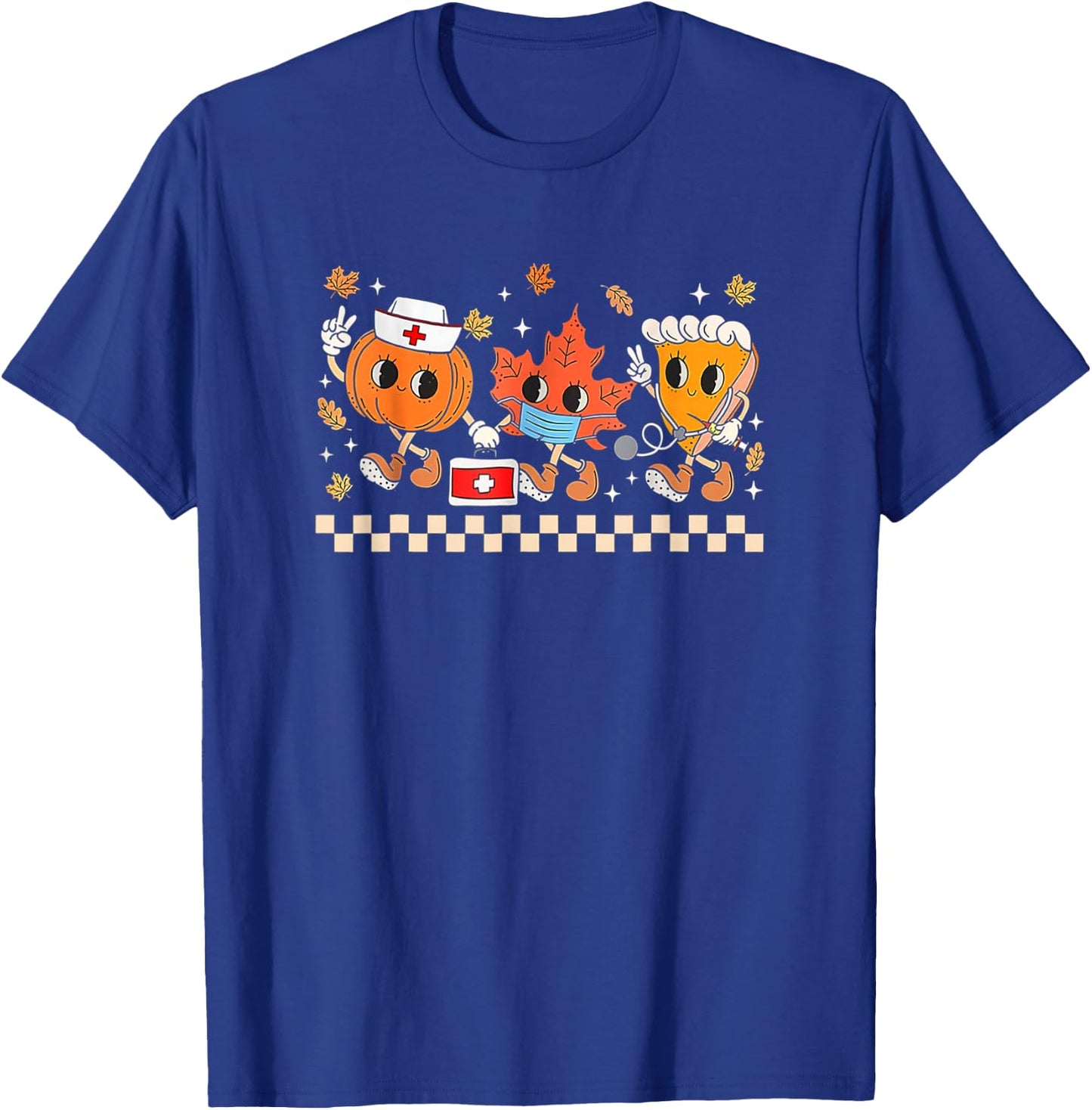 Retro Nurse Thanksgiving Pumpkin Pie Leaves Thankful Nurse T-Shirt - T-Shirt | Royal