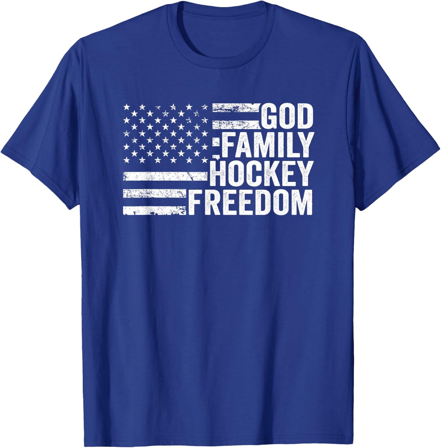 God Family Hockey Freedom - Player Coach American USA Flag T-Shirt - T-Shirt | Royal