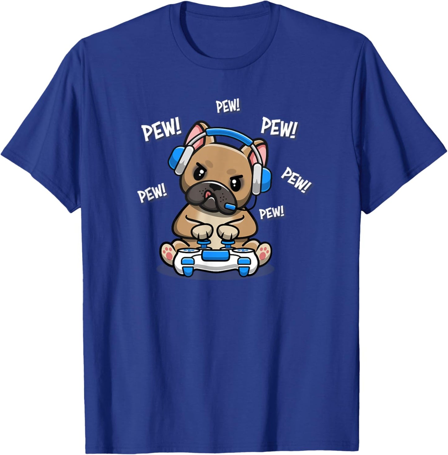 Funny Kawaii Kids Boys Girls Video Gamer Pew Frenchie Lover T-Shirt - T-Shirt | Royal