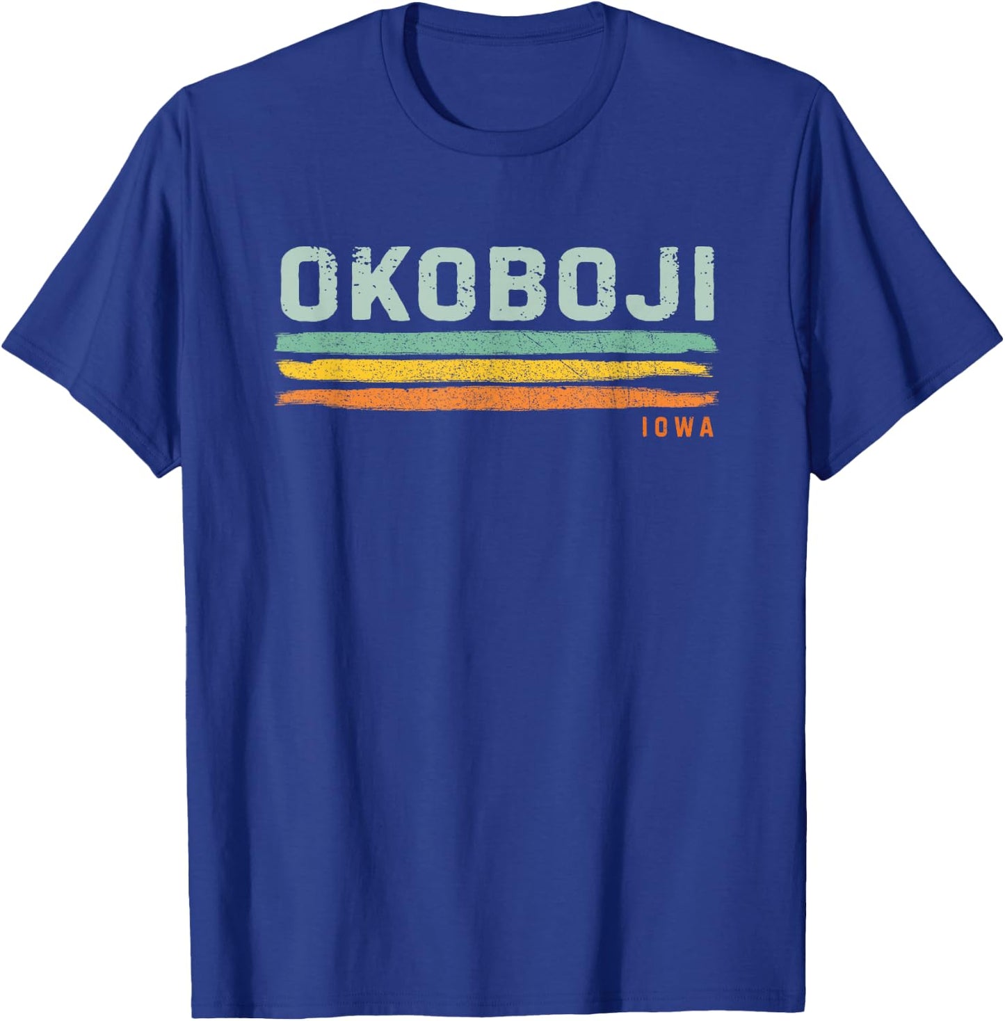 Vintage Stripes Okoboji IA T-Shirt - T-Shirt | Royal