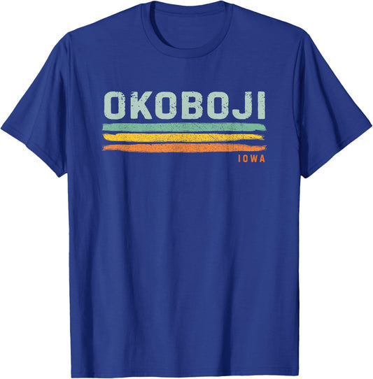Vintage Stripes Okoboji IA T-Shirt - T-Shirt | Royal