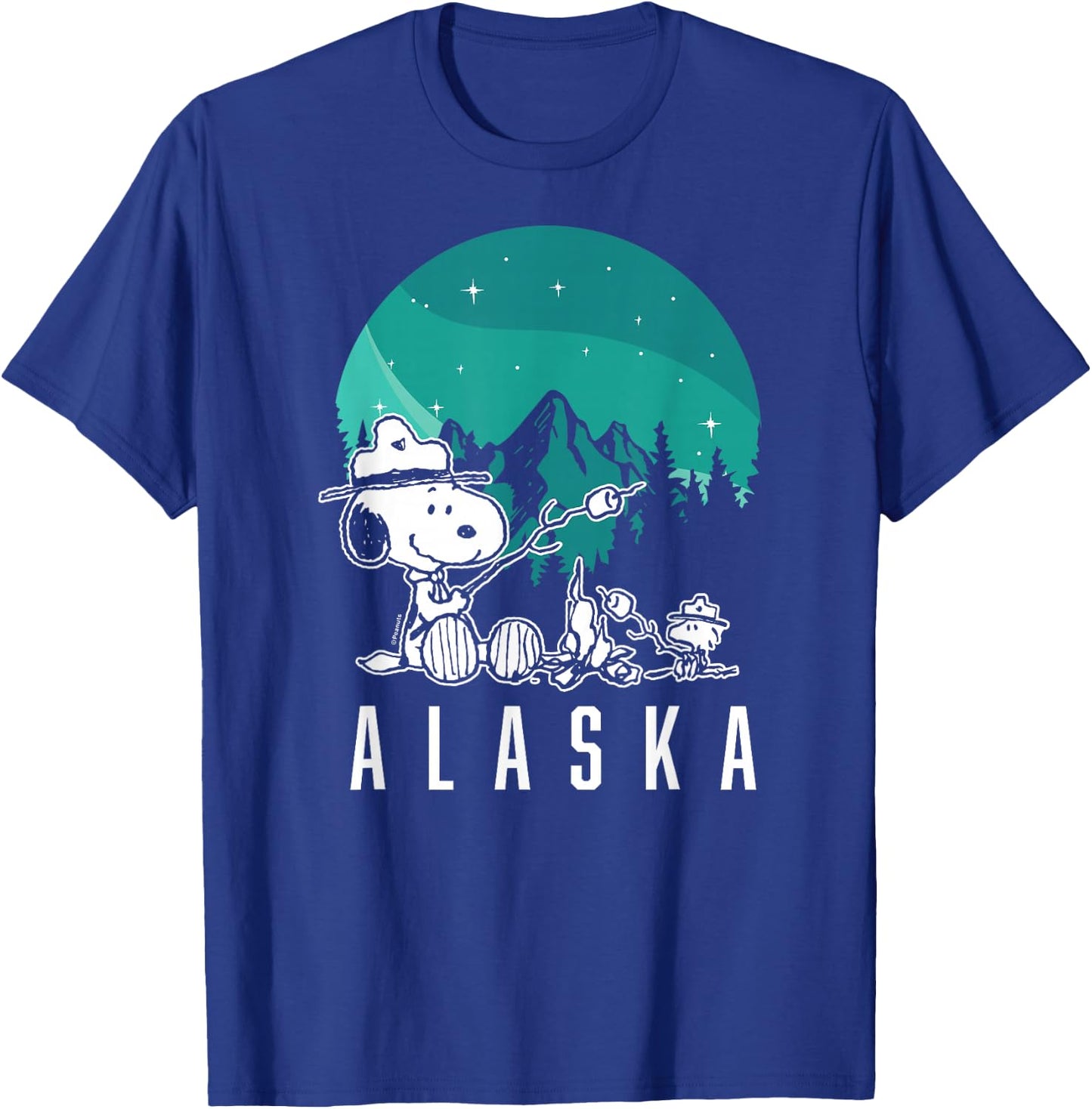 Peanuts - Snoopy Woodstock Campfire Smores Alaska T-Shirt - T-Shirt | Royal