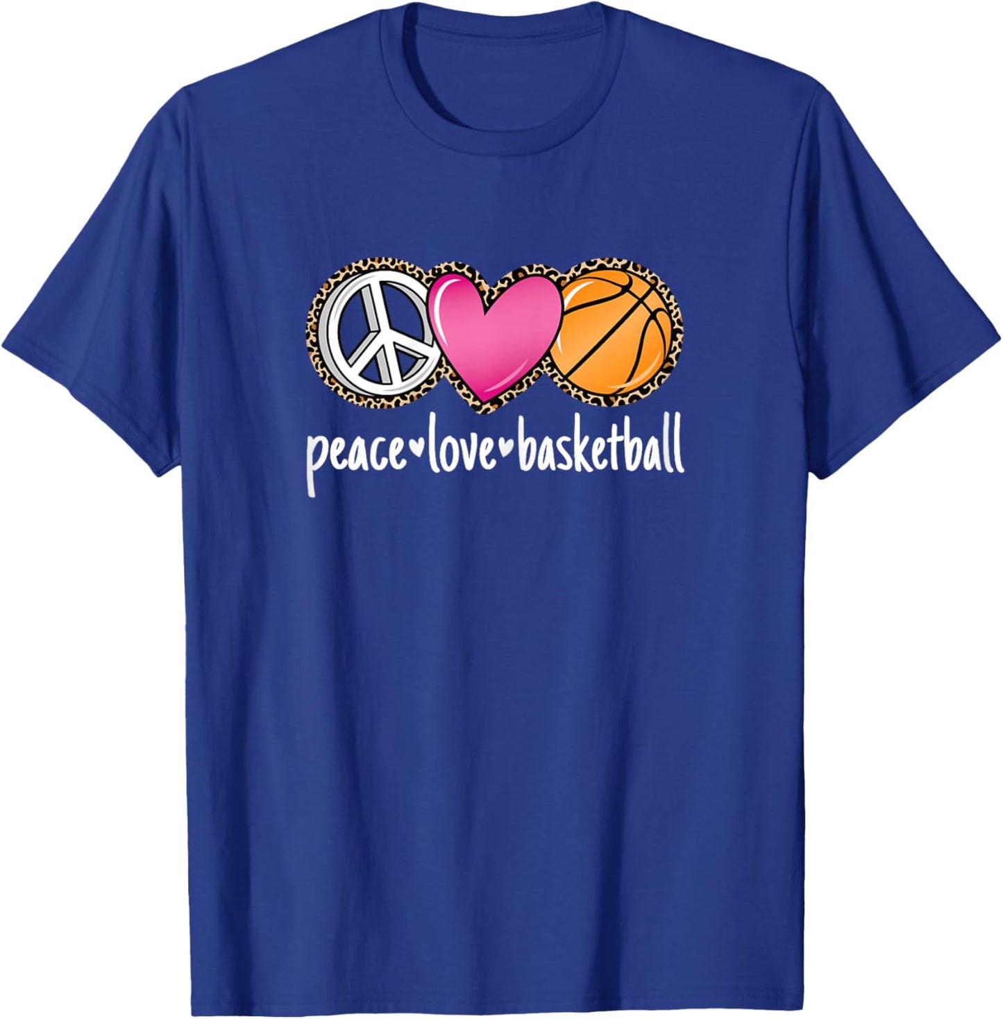 Peace Love Basketball Leopard Print Girls Women Basketball T-Shirt - T-Shirt | Royal