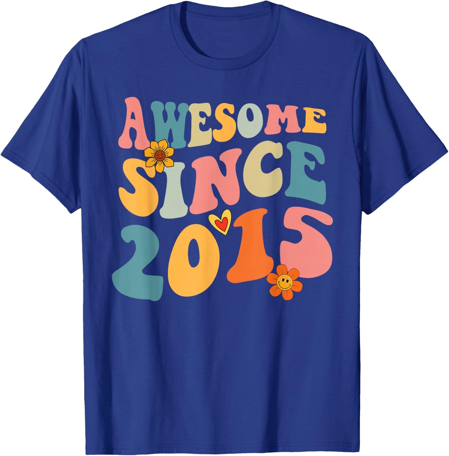 Awesome Since 2015 10 Years Old Retro Groovy 10th Birthday T-Shirt - T-Shirt | Royal