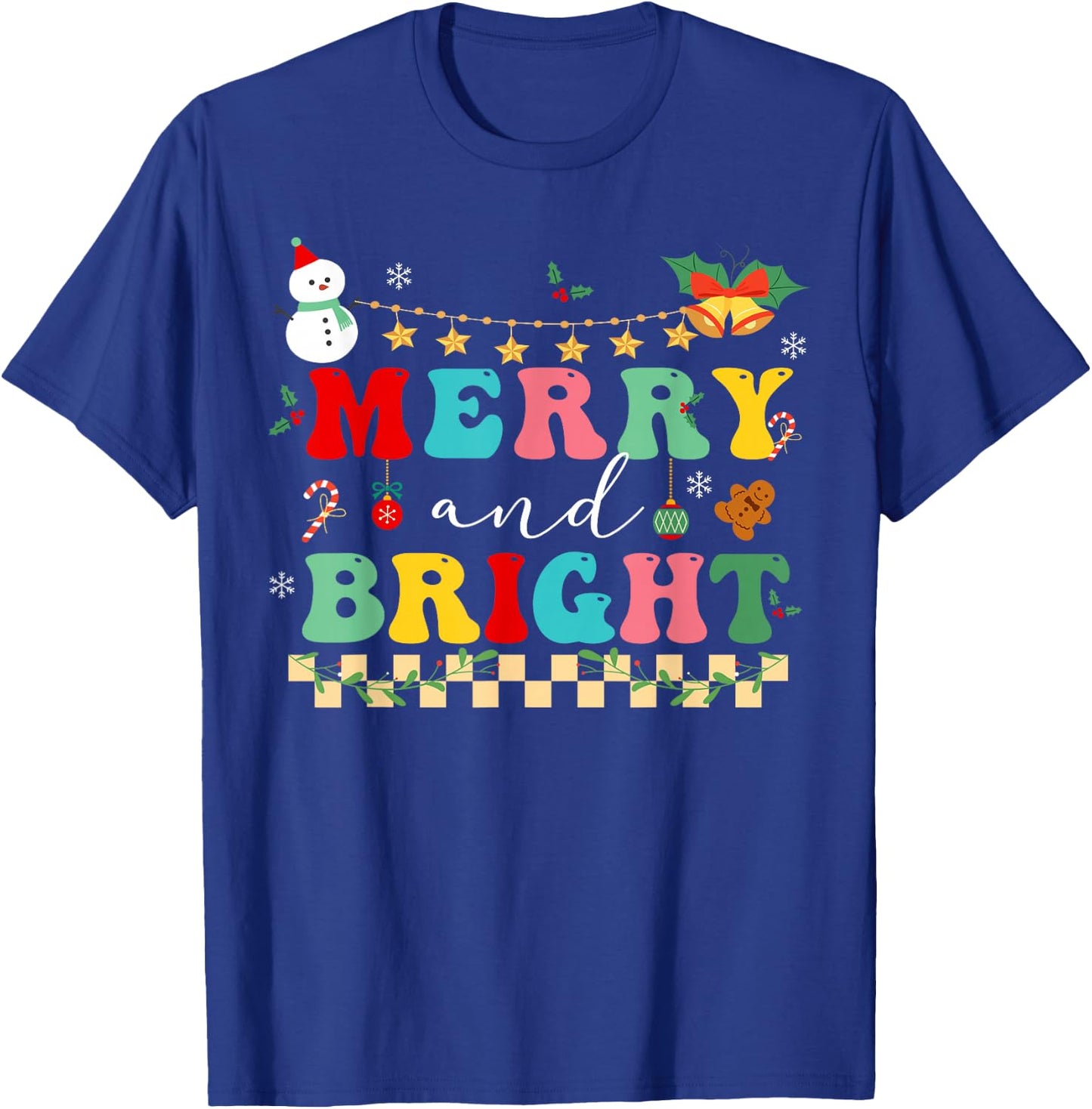Retro cute Groovy Merry Christmas Bright Family Pajamas T-Shirt - T-Shirt | Royal