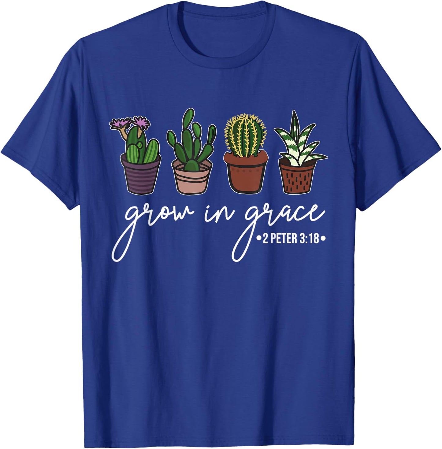 Grow In Grace Christian Easter Day Cute Cactus Lover T-Shirt - T-Shirt | Royal