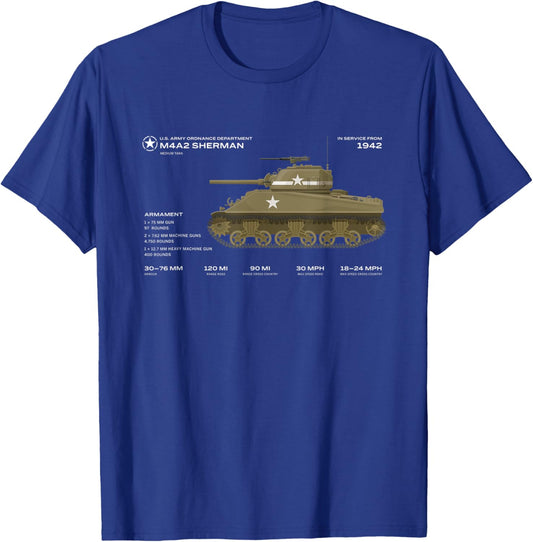 Sherman M4A2 Medium Tank US Army WWII World War Historic T-Shirt - T-Shirt | Royal