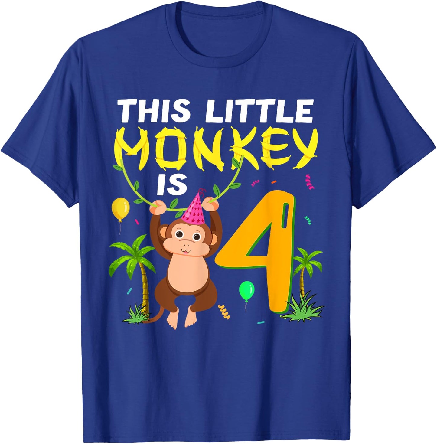 This Little Monkey Is 4 Jungle Safari Animal 4th Birthday T-Shirt - T-Shirt | Royal