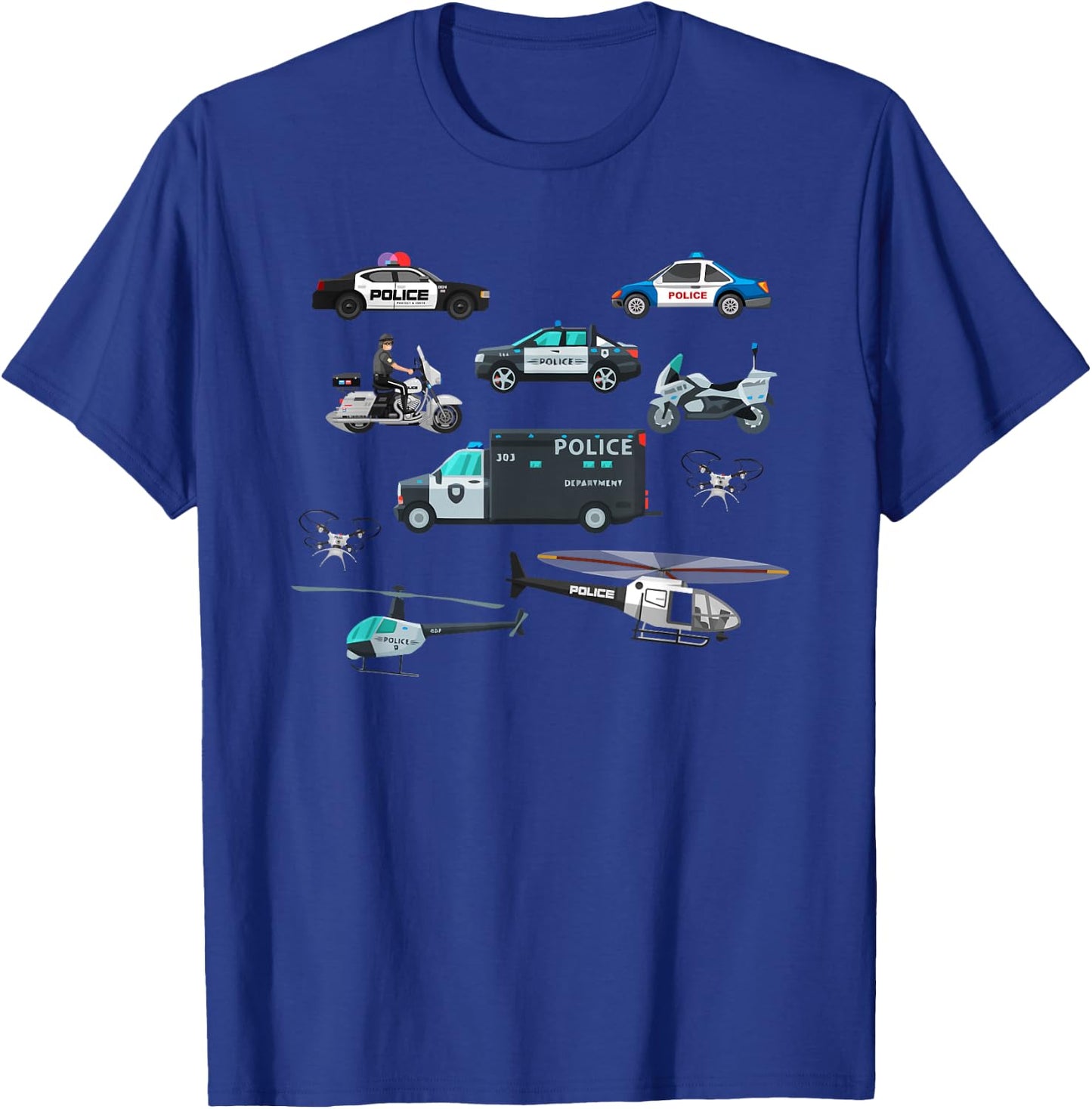 Police Vehicles Cop Cars Helicopter Toddlers Kids Women Men T-Shirt - T-Shirt | Royal
