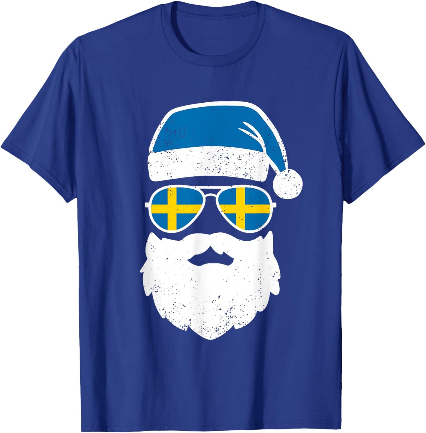 Funny Santa Claus Face Sunglasses Sweden Flag Swedish T-Shirt - T-Shirt | Royal