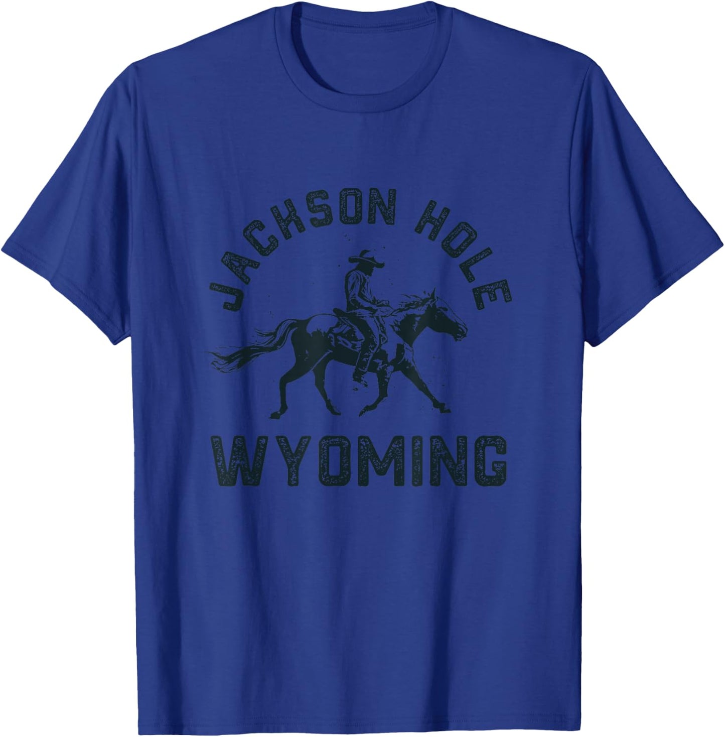Retro Jackson Hole Wyoming Trendy Vintage Cowboy , -Adults, Kids, Grey, Small, Short Sleeve, Classic Fit, Cotton Blend, Polyester T-Shirt - T-Shirt | Royal