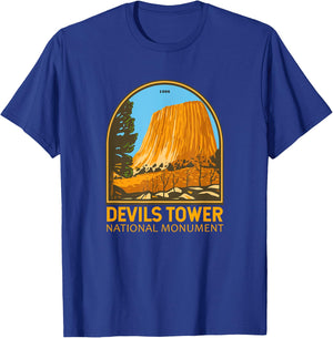 Devils Tower National Monument Wyoming Emblem Vintage T-Shirt - T-Shirt | Royal