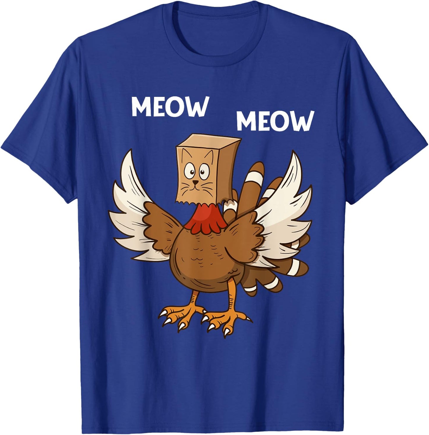 Thanksgiving Cat Funny Fake Cat Meow Thanksgiving Turkey Women Girls Kids T-Shirt - T-Shirt | Royal