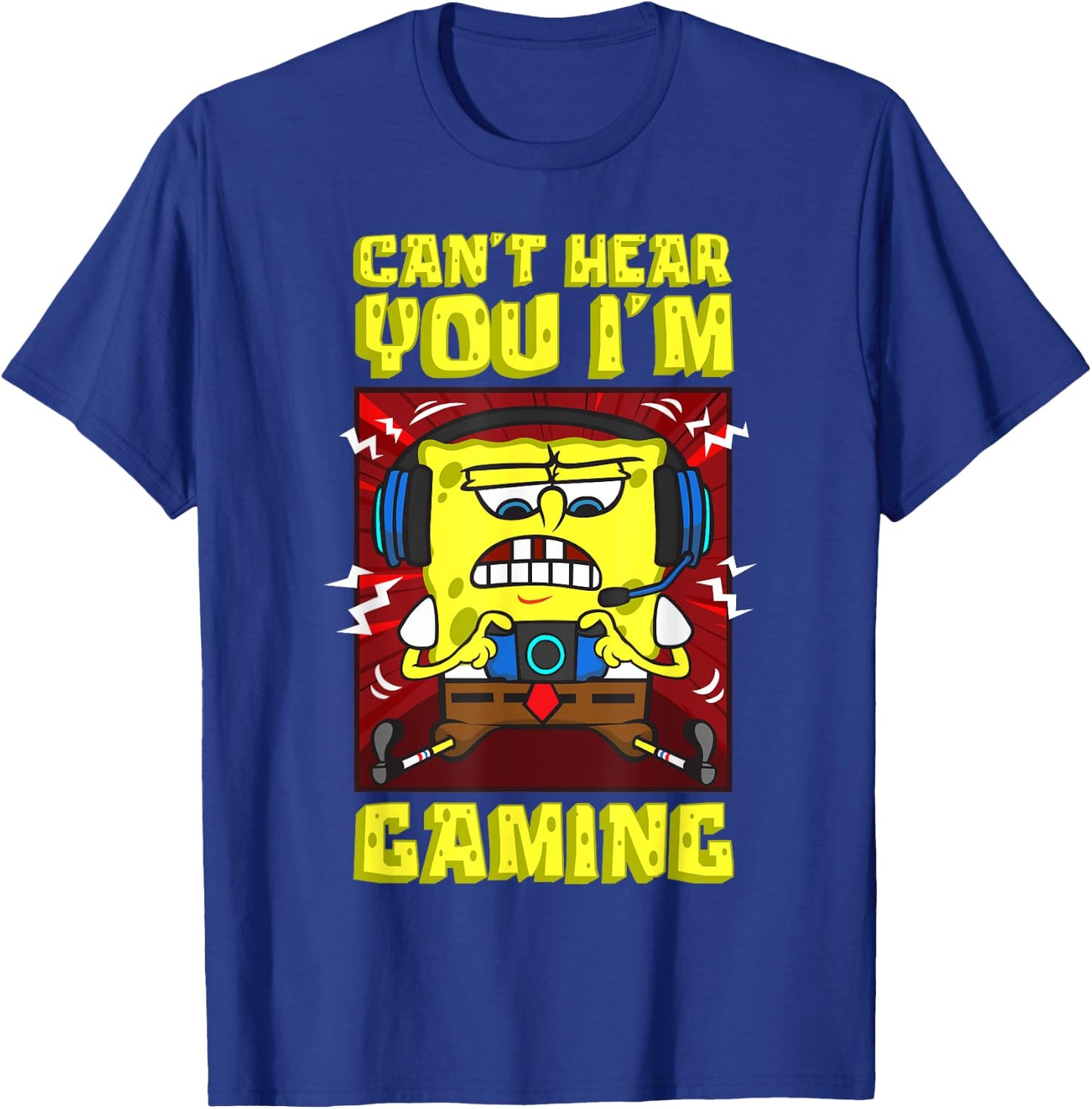 Mademark x SpongeBob SquarePants - SpongeBob Can’t Hear You I'm Gaming Video Games Players Fun T-Shirt - T-Shirt | Royal