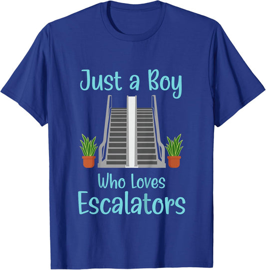 Kids Just A Boy Who Loves Escalators Cute Distracted By Escalator T-Shirt - T-Shirt | Royal