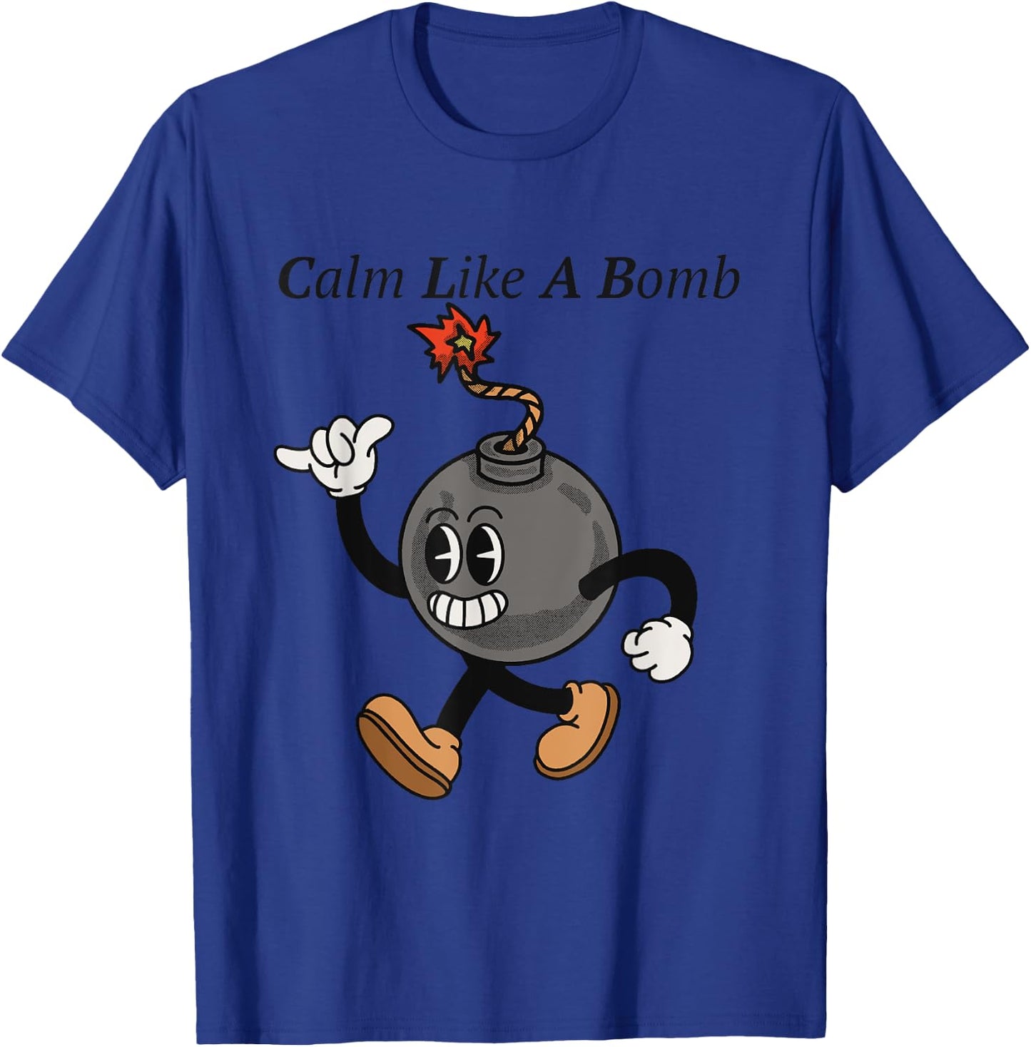 Laughing Revolution - Calm Like A Bomb - Funny Rubber Hose Retro Cartoon T-Shirt - T-Shirt | Royal