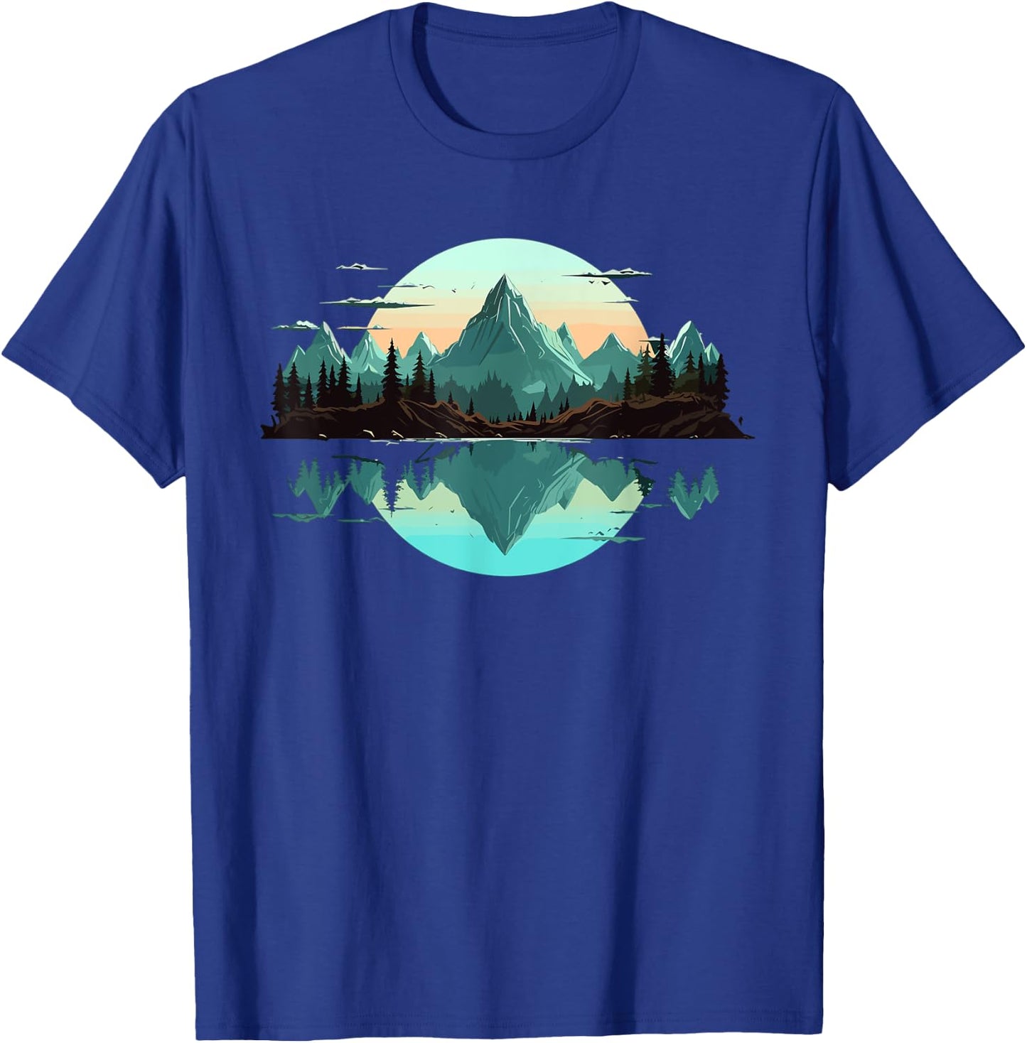 Mountain Landscape Reflection Forest Trees Outdoor Wildlife T-Shirt - T-Shirt | Royal