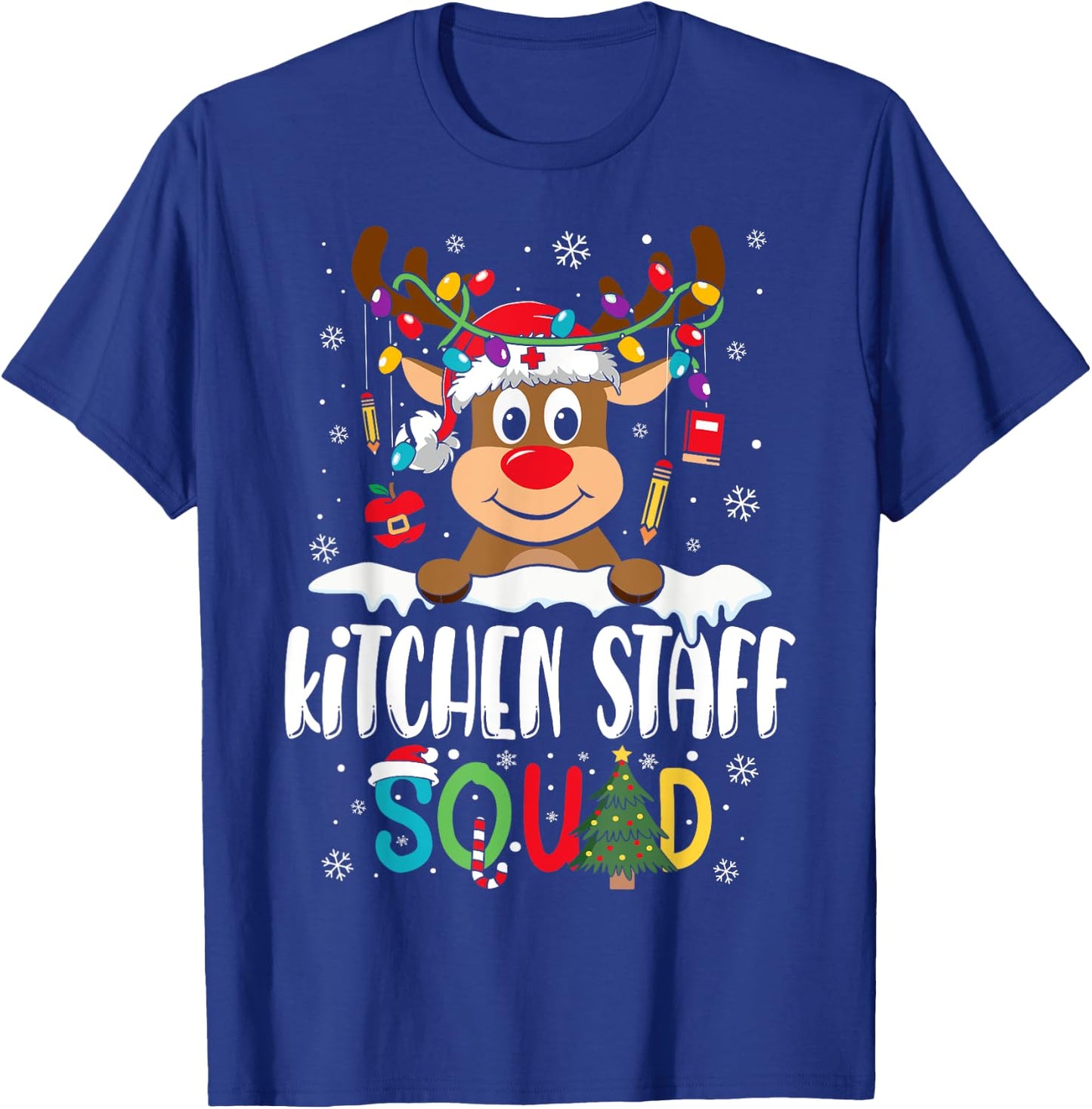 Kitchen Staff Squad Funny Reindeer Lunch Lady Christmas T-Shirt - T-Shirt | Royal