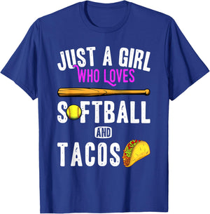Just a girl who loves tacos and softball kids funny saying T-Shirt - T-Shirt | Royal
