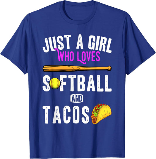 Just a girl who loves tacos and softball kids funny saying T-Shirt - T-Shirt | Royal