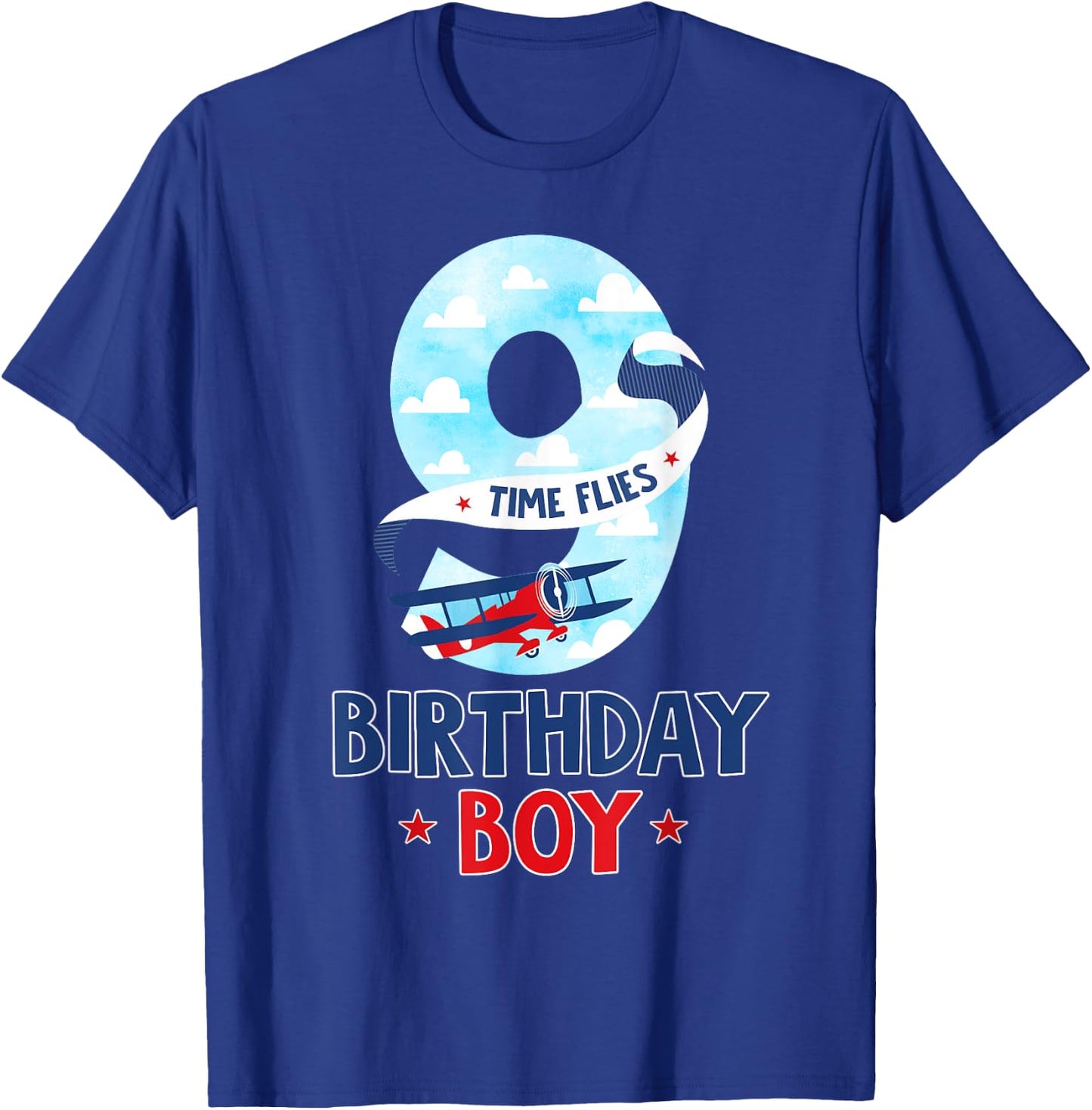 9 Year Old Birthday Outfit Boy Airplane Pilot 9th Bday T-Shirt - T-Shirt | Royal