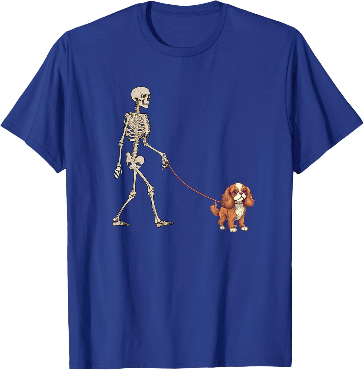 Funny Cavalier King Charles Spaniel Skeleton Dog Walking T-Shirt - T-Shirt | Royal