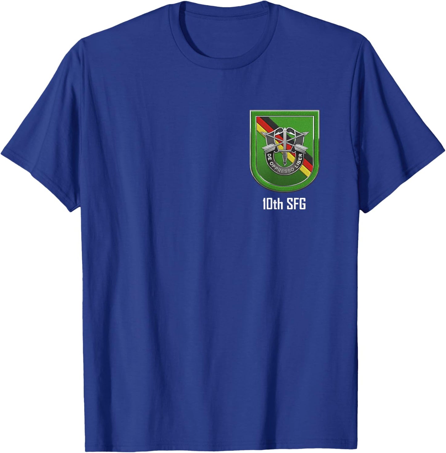 10th Special Forces Group Beret Flash with Unit Crest T-Shirt - T-Shirt | Royal