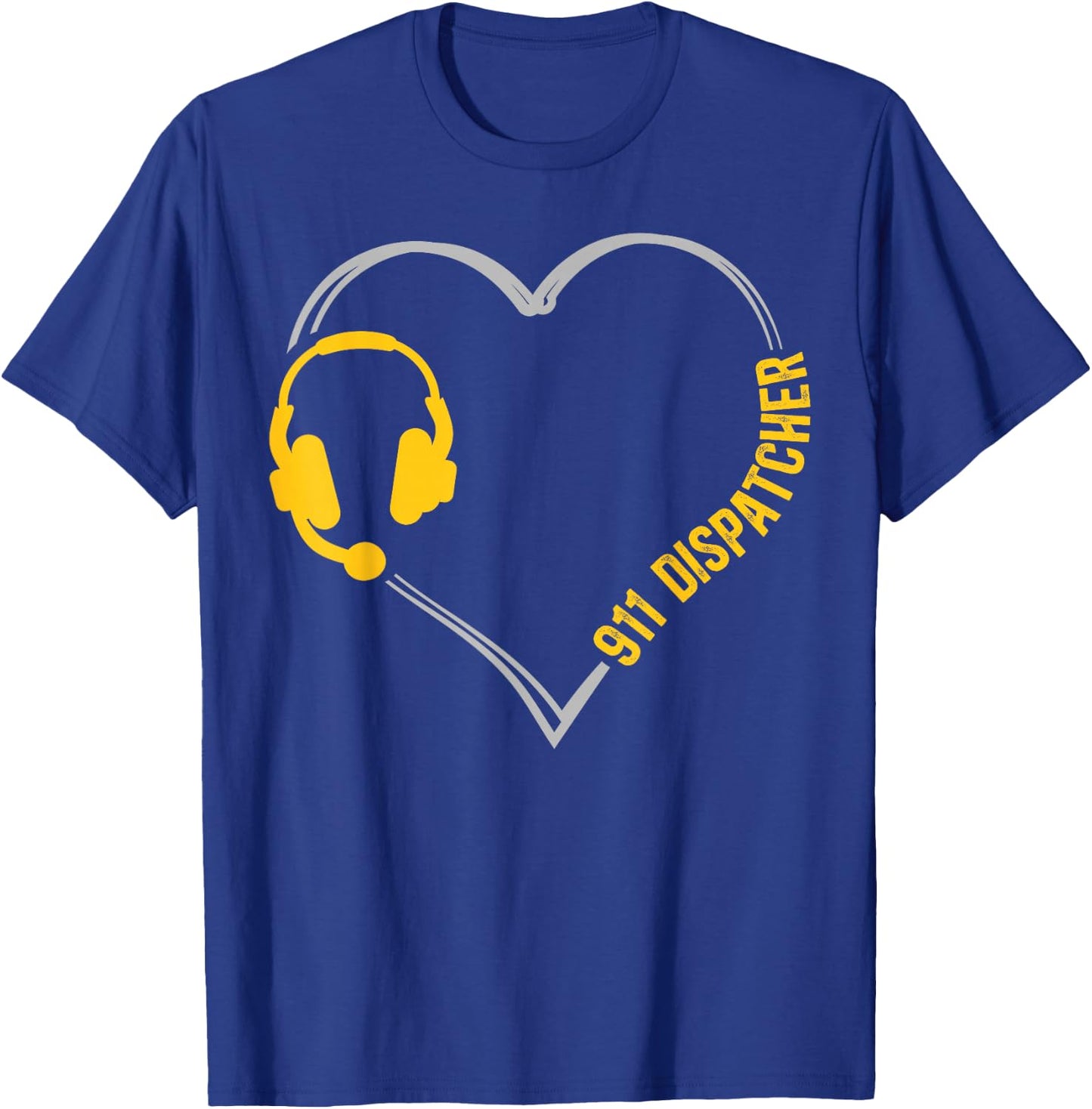 911 Dispatcher Thin Gold Yellow Line Heart 911 Dispatcher T-Shirt - T-Shirt | Royal