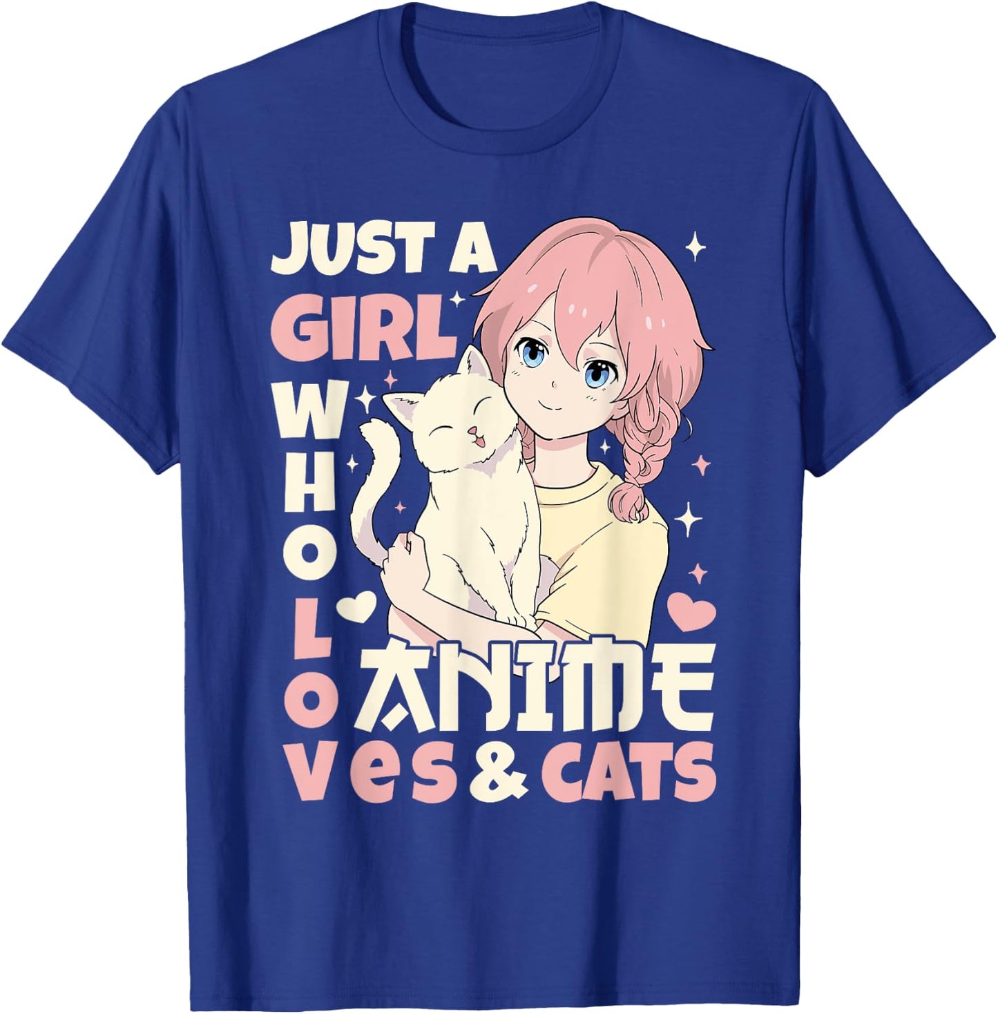 Just A Girl Who Loves Anime & Cats Teen Anime Girl Cat Lover T-Shirt - T-Shirt | Royal