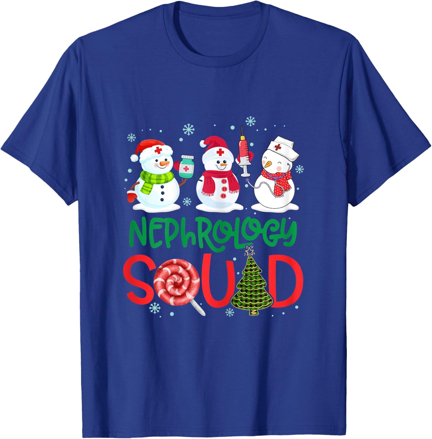 Nephrology Squad Snowmies Nurse Stethoscope Christmas Pine T-Shirt - T-Shirt | Royal