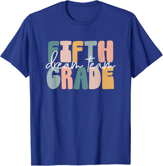 Retro Fifth Grade Dream Team Groovy Teacher Back to School T-Shirt - T-Shirt | Royal