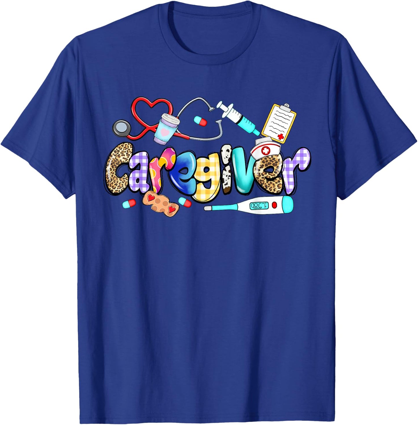 Caregiver Stethoscope Leopard Funny Caregiver Life Gifts T-Shirt - T-Shirt | Royal