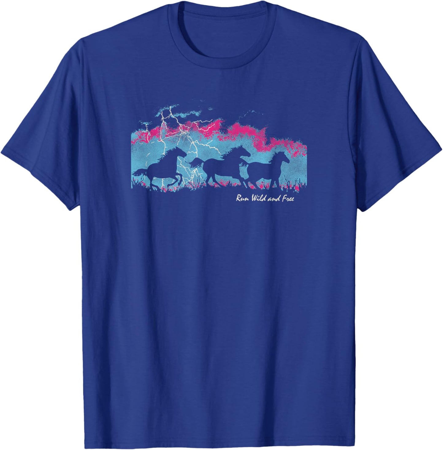 Run Wild And Free Horse Stud Thunder Background T-Shirt - T-Shirt | Royal