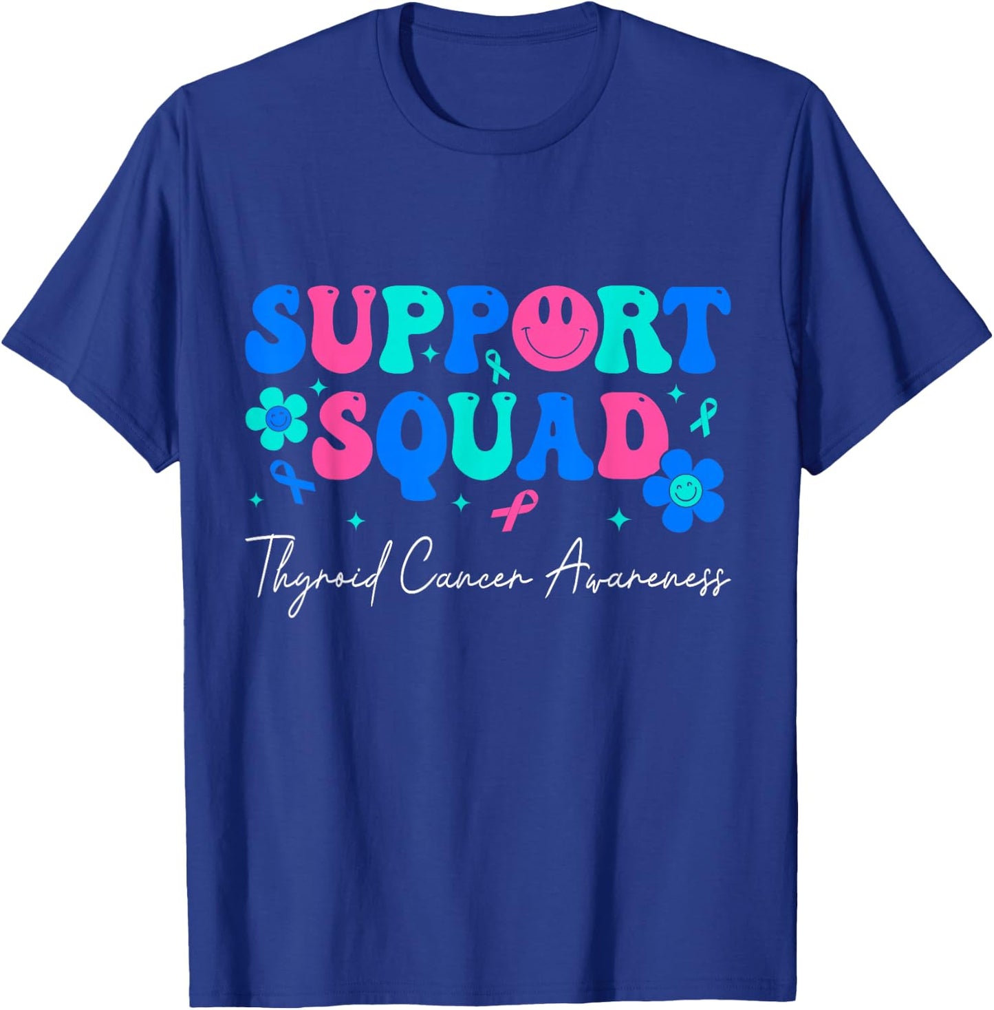 Thyroid Cancer Groovy Support Squad Thyroid Cancer Awareness T-Shirt - T-Shirt | Royal
